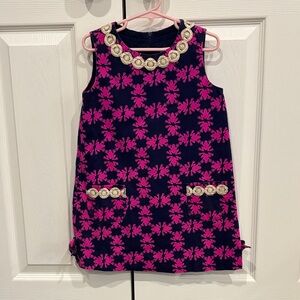 GirlsPink and Navy Floral Dress with Gold Accents